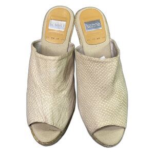 Kanna Suede Espadrille Wedge Platform Mules Snake Embossed Womens 40 9.5 Beige